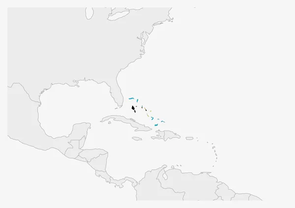 La carte des Bahamas surlignée dans les couleurs du drapeau des Bahamas — Image vectorielle