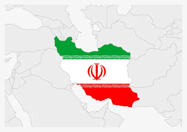 Íránská mapa zvýrazněná v barvách vlajky Íránu — Stockový vektor
