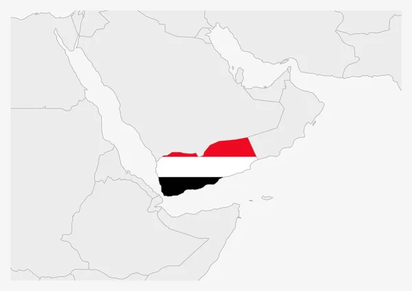 Mapa de Yemen resaltado en colores de bandera de Yemen — Archivo Imágenes Vectoriales