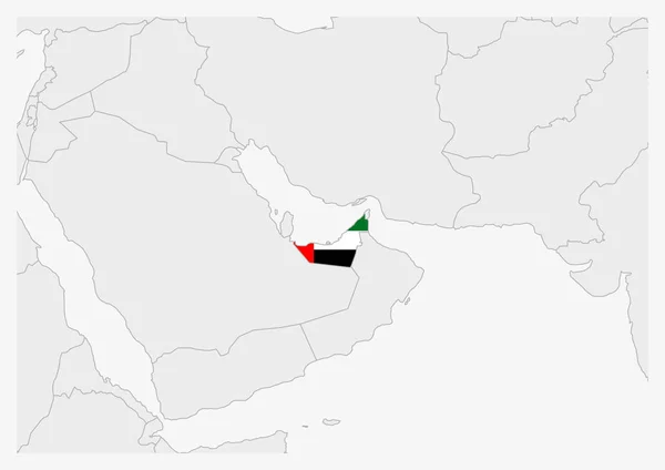 Emiratos Árabes Unidos mapa resaltado en los colores de la bandera de los EAU — Archivo Imágenes Vectoriales