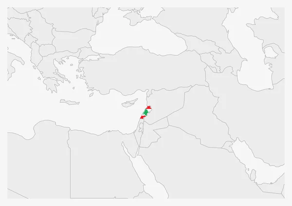 Carte du Liban surlignée en couleurs du drapeau libanais — Image vectorielle