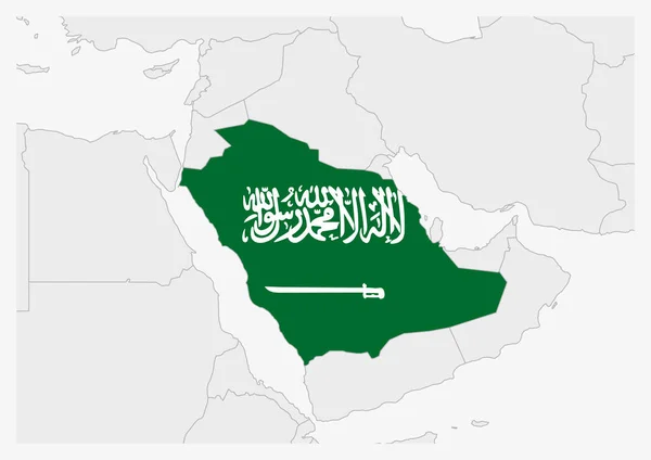 Suudi Arabistan haritası Suudi Arabistan bayrak renkleriyle vurgulandı — Stok Vektör