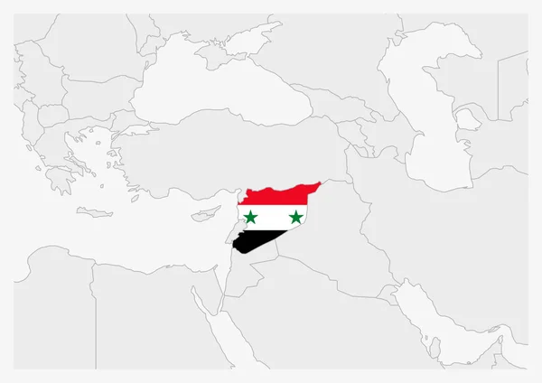 Mapa de Siria resaltado en colores de bandera de Siria — Vector de stock