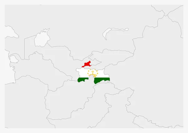 Tádžická mapa zvýrazněná v barvách vlajky Tádžikistánu — Stockový vektor