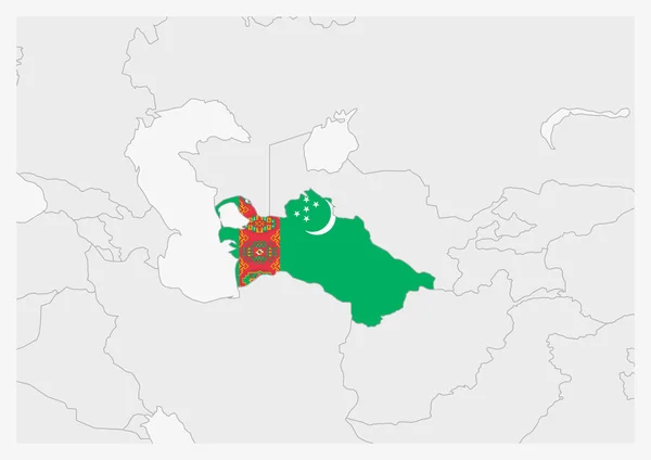 Carte du Turkménistan mise en évidence dans les couleurs du drapeau du Turkménistan — Image vectorielle