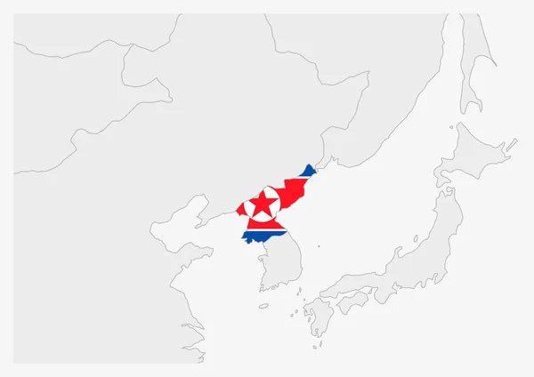 Kuzey Kore haritası Kuzey Kore bayrak renkleriyle vurgulandı — Stok Vektör