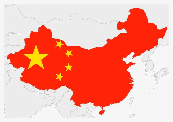 China map highlighted in China flag colors — 스톡 벡터