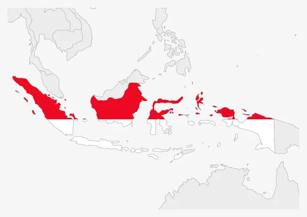 Peta Indonesia disorot dalam warna bendera Indonesia - Stok Vektor