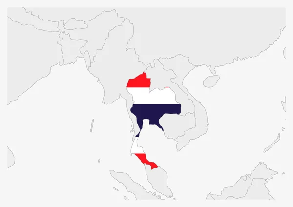 Thailand kaart gemarkeerd in Thailand vlag kleuren — Stockvector