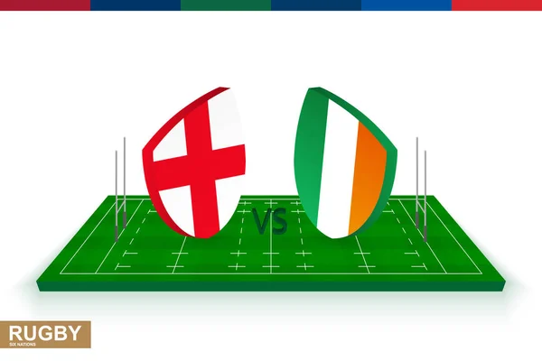 Rugby Team Angleterre vs Irlande sur terrain de rugby vert . — Image vectorielle