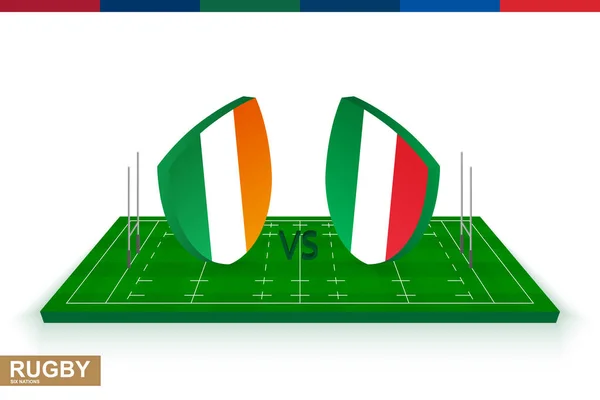 Equipo de rugby Irlanda vs Italia en el campo de rugby verde . — Vector de stock