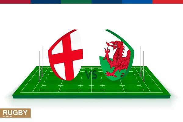 Rugby Team Angleterre vs Pays de Galles sur terrain de rugby vert . — Image vectorielle