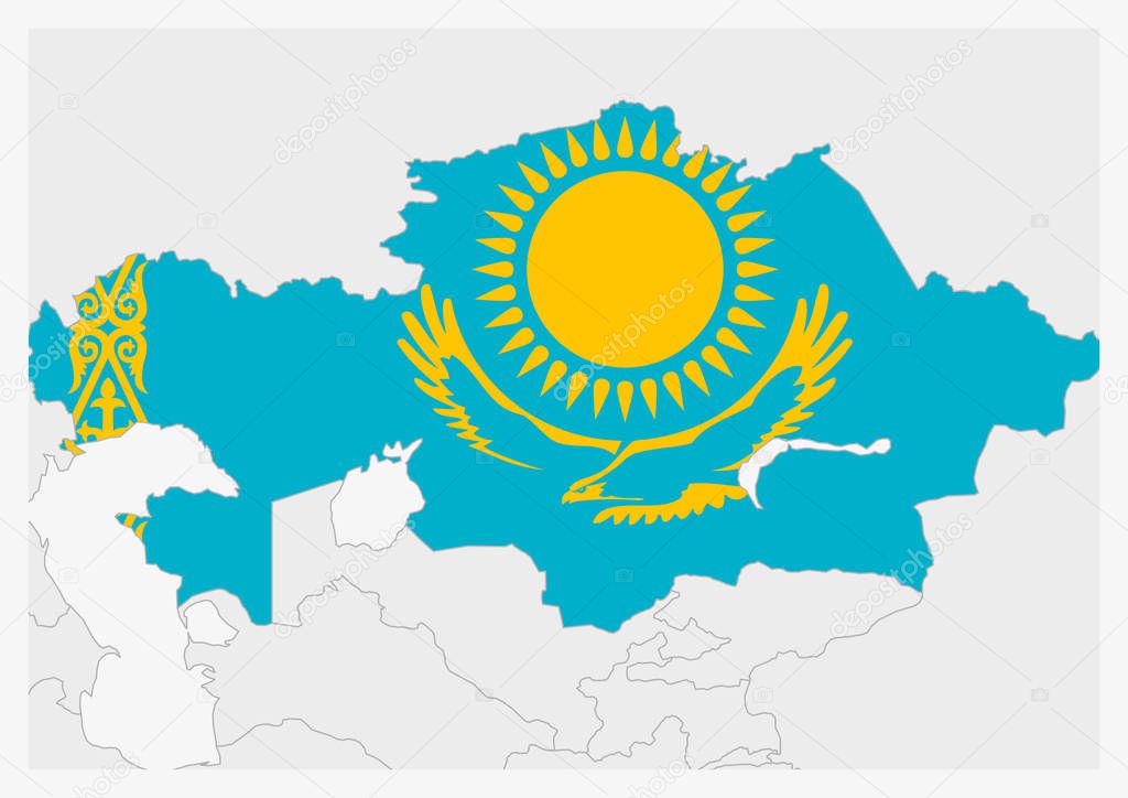 Kazakhstan map highlighted in Kazakhstanflag colors