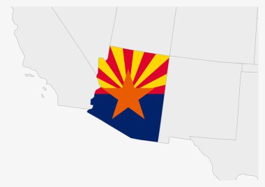 US state Arizona map highlighted in Arizona flag colors clipart