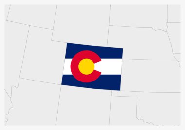 Colorado eyalet haritası Colorado bayrak renkleriyle vurgulandı