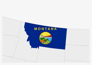 US state Montana map highlighted in Montana flag colors clipart