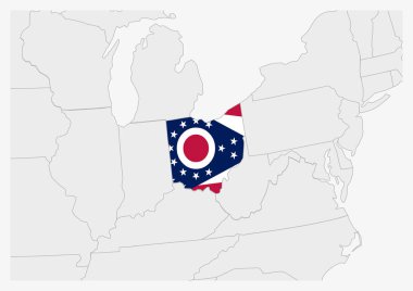 Ohio eyalet haritası Ohio bayrağının renkleriyle vurgulandı