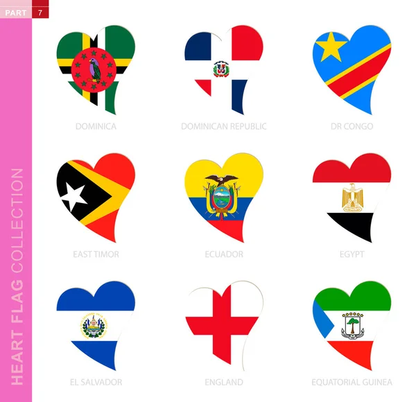 Colección de banderas en forma de corazón . — Vector de stock