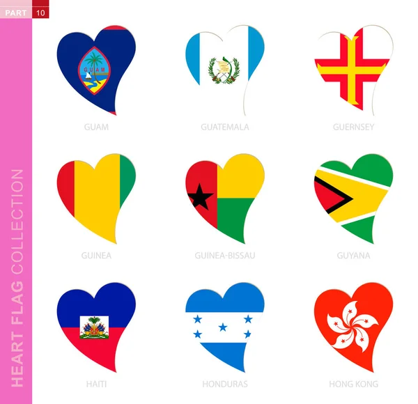 Коллекция флагов в форме сердца . — стоковый вектор