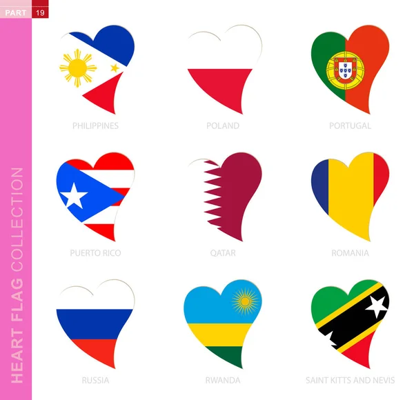 Raccolta di bandiere a forma di cuore . — Vettoriale Stock