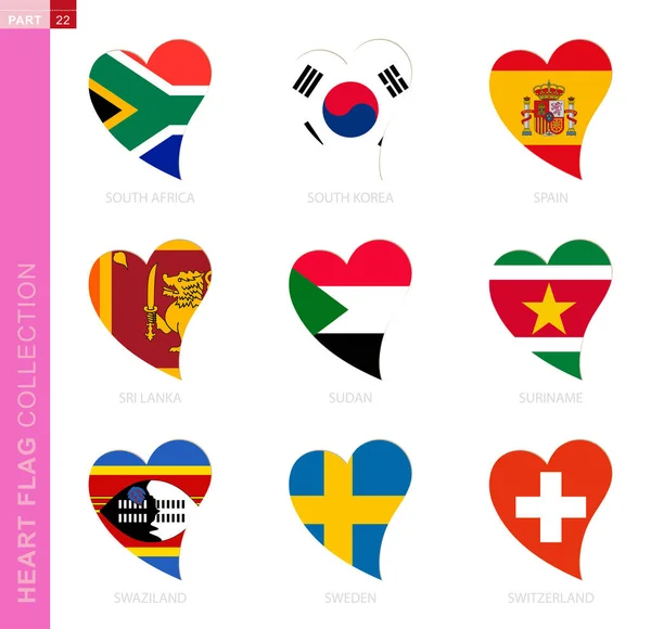 Raccolta di bandiere a forma di cuore . — Vettoriale Stock