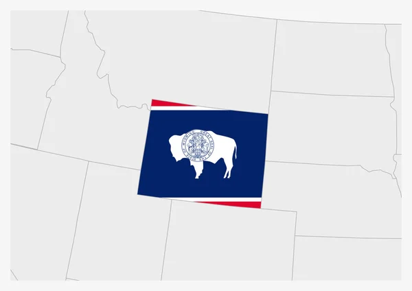 My stát Wyoming mapa zvýrazněna ve Wyoming vlajkové barvy — Stockový vektor