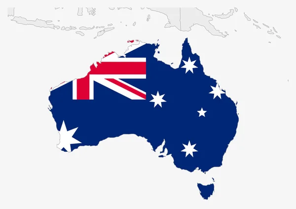 Carte de l'Australie surlignée en couleurs du drapeau australien — Image vectorielle