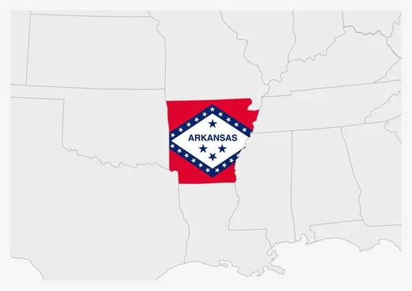 Mi állam Arkansas térkép kiemelve Arkansas zászló színek — Stock Vector