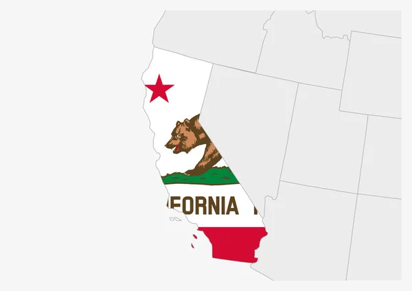 Stati Uniti Mappa dello stato della California evidenziata nei colori della bandiera della California — Vettoriale Stock
