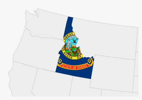 Carte de l'État américain de l'Idaho mise en évidence dans les couleurs du drapeau de l'Idaho — Image vectorielle