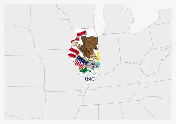 แผนที่รัฐอิลลินอยส์ของสหรัฐอเมริกาถูกเน้นด้วยสีธงอิลลินอยส์ — ภาพเวกเตอร์สต็อก