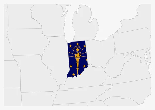 Mapa del estado de Indiana resaltado en los colores de la bandera de Indiana — Vector de stock