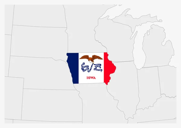 Stati Uniti Iowa mappa evidenziata nei colori della bandiera Iowa — Vettoriale Stock