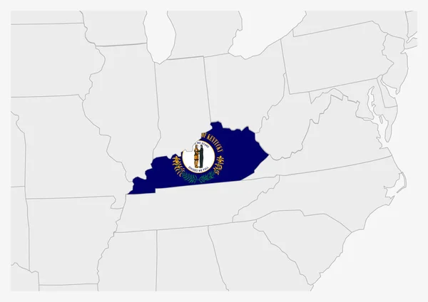 Kentucky haritası Kentucky bayrak renkleriyle vurgulandı. — Stok Vektör