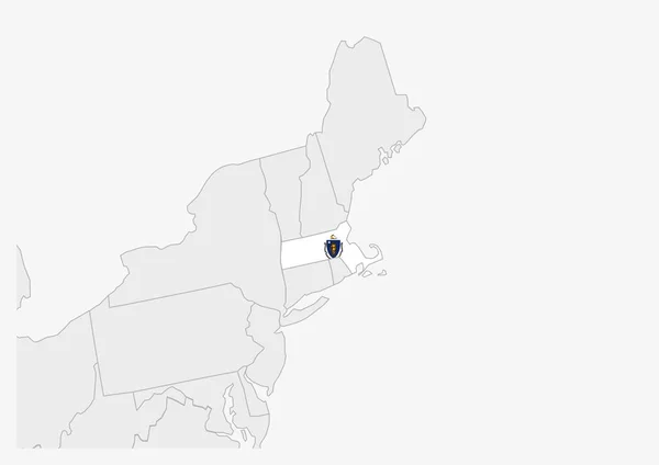 Mapa del estado de Massachusetts resaltado en Massachusetts bandera col — Vector de stock