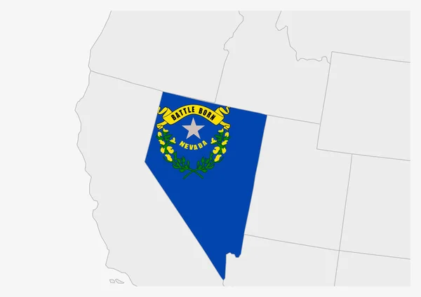 Mapa do estado dos EUA em destaque nas cores da bandeira de Nevada — Vetor de Stock