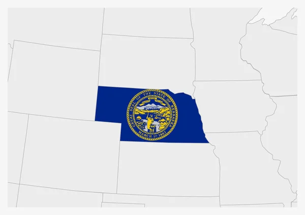 Nas stan Nebraska mapa podświetlona w kolorach flagi Nebraski — Wektor stockowy
