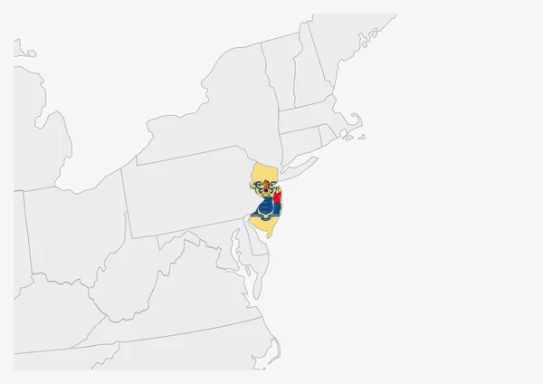 Mapa del estado de Nueva Jersey resaltado en colores de bandera de Nueva Jersey — Vector de stock