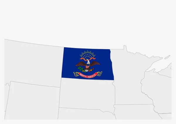 US State Dakota do Norte mapa destacado na cor da bandeira do Dakota do Norte — Vetor de Stock