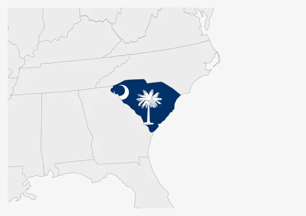 Mappa stato USA della Carolina del Sud evidenziata nei colori della bandiera della Carolina del Sud — Vettoriale Stock