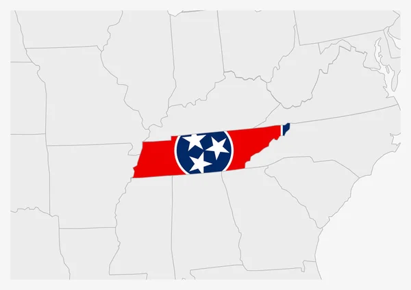 Stati Uniti Mappa del Tennessee evidenziata nei colori della bandiera del Tennessee — Vettoriale Stock
