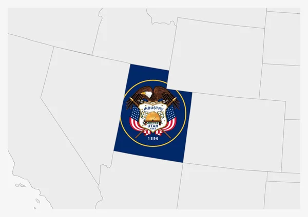 Nás stát Utah mapa zvýrazněna v barvách vlajky Utah — Stockový vektor