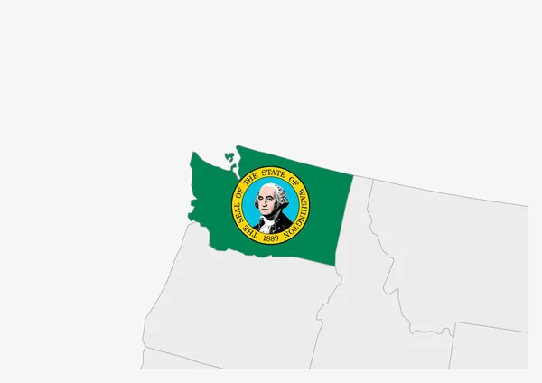 Mapa del estado de Washington resaltado en colores de la bandera de Washington — Vector de stock