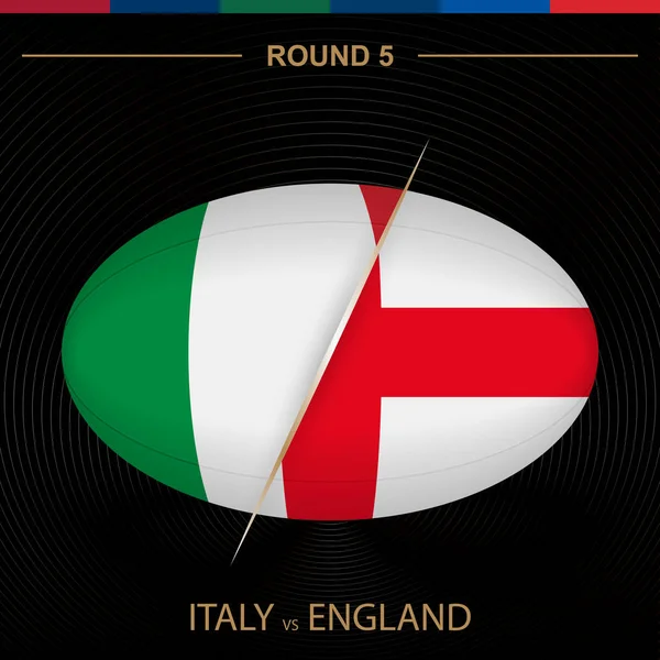 Italie vs Angleterre au Tournoi de Rugby ronde 5, icône du rugby en forme de boule — Image vectorielle