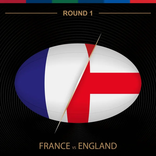 Tournoi de France vs Angleterre en rugby ronde 1, icône du rugby en forme de boule — Image vectorielle