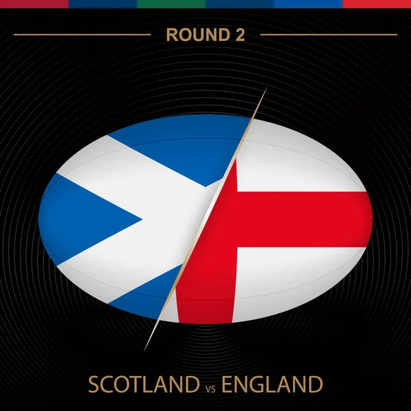 Escocia vs Inglaterra en el Torneo de Rugby ronda 2, icono del rugby en forma de bola — Vector de stock