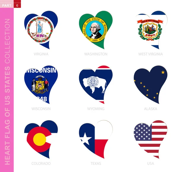 Kolekce našich státních vlajek ve tvaru srdce. — Stockový vektor