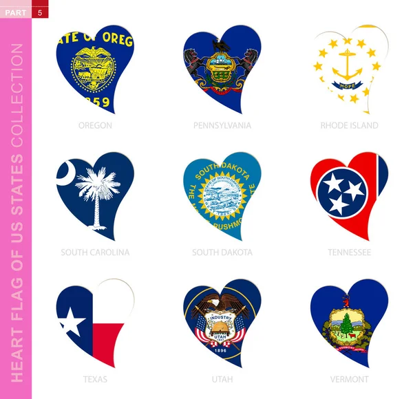 Colección de banderas de Estados Unidos en forma de corazón . — Vector de stock