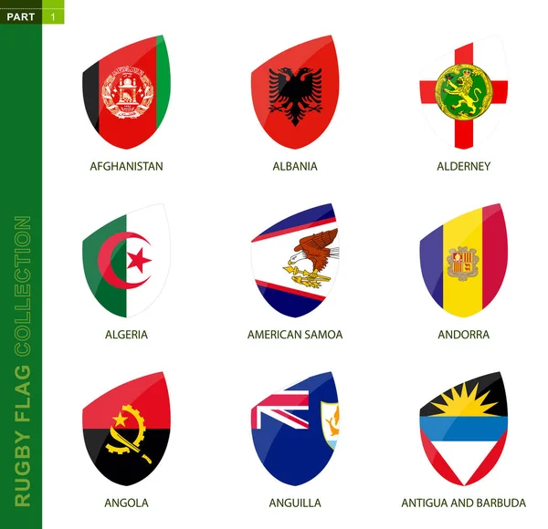 Rugby vlag collectie. Rugby icoon met vlag van 9 landen. — Stockvector