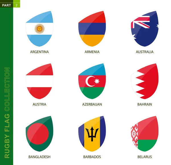 Rugby vlag collectie. Rugby icoon met vlag van 9 landen. — Stockvector